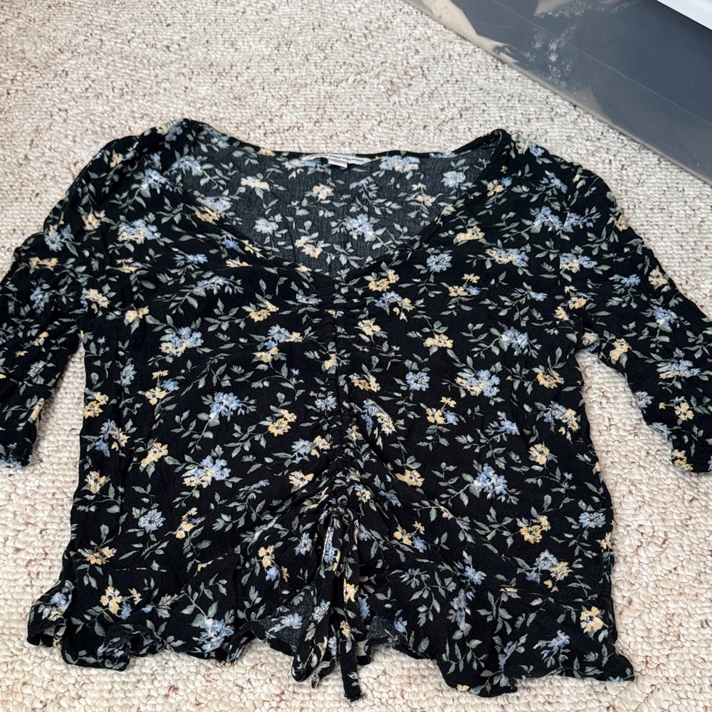 American Eagle Outfitters Black Floral Blouse